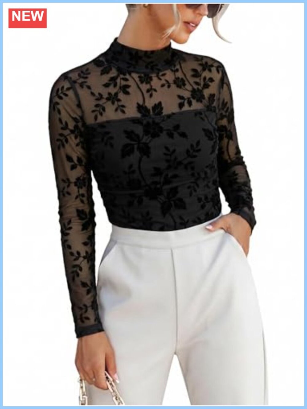 Women's Sheer Mesh Ruched Mock Neck Long Sleeve Crop Top